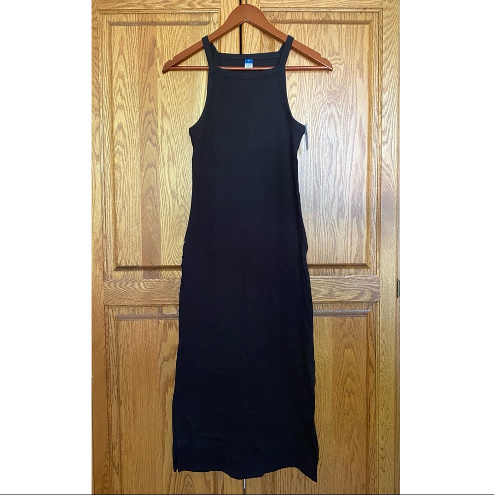 Old Navy Black Fitted Rib-Knit Midi Cami Dress